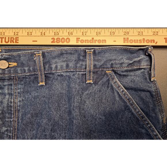 Carhartt FR Carpenter Jeans Mens 44x32 Fire Resistant Denim Blue Workwear FRB13 - Picture 2 of 7